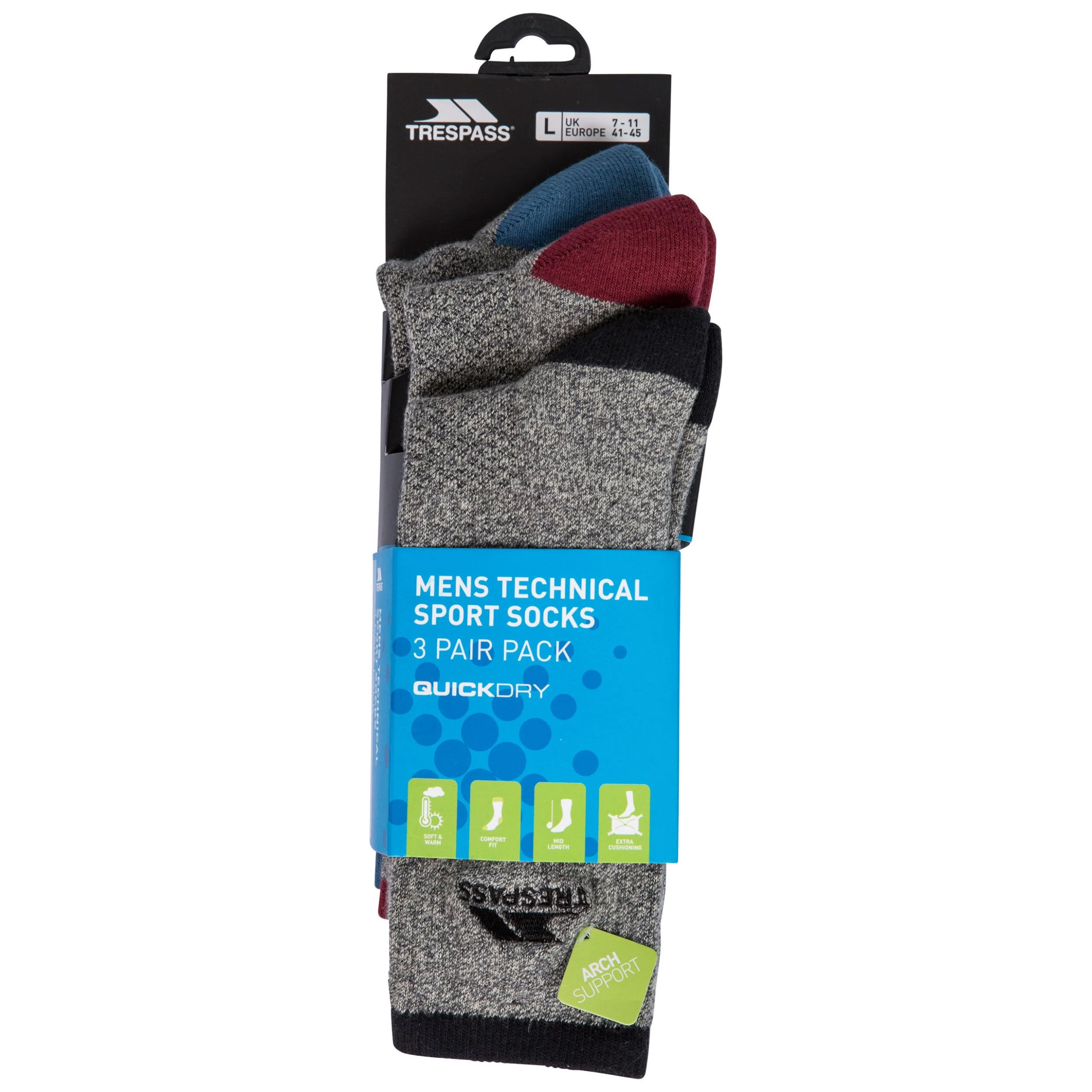 Trespass Men's Quick Dry Socks - 3 Pack Radulf 2 Trespass Men's Quick Dry Socks - 3 Pack Radulf - Image 2